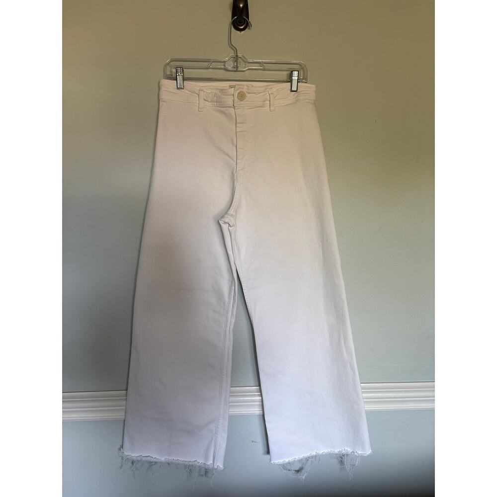 Zara The Marine Straight White Cropped Wide Leg Jeans Women’s US 10 Raw Hem